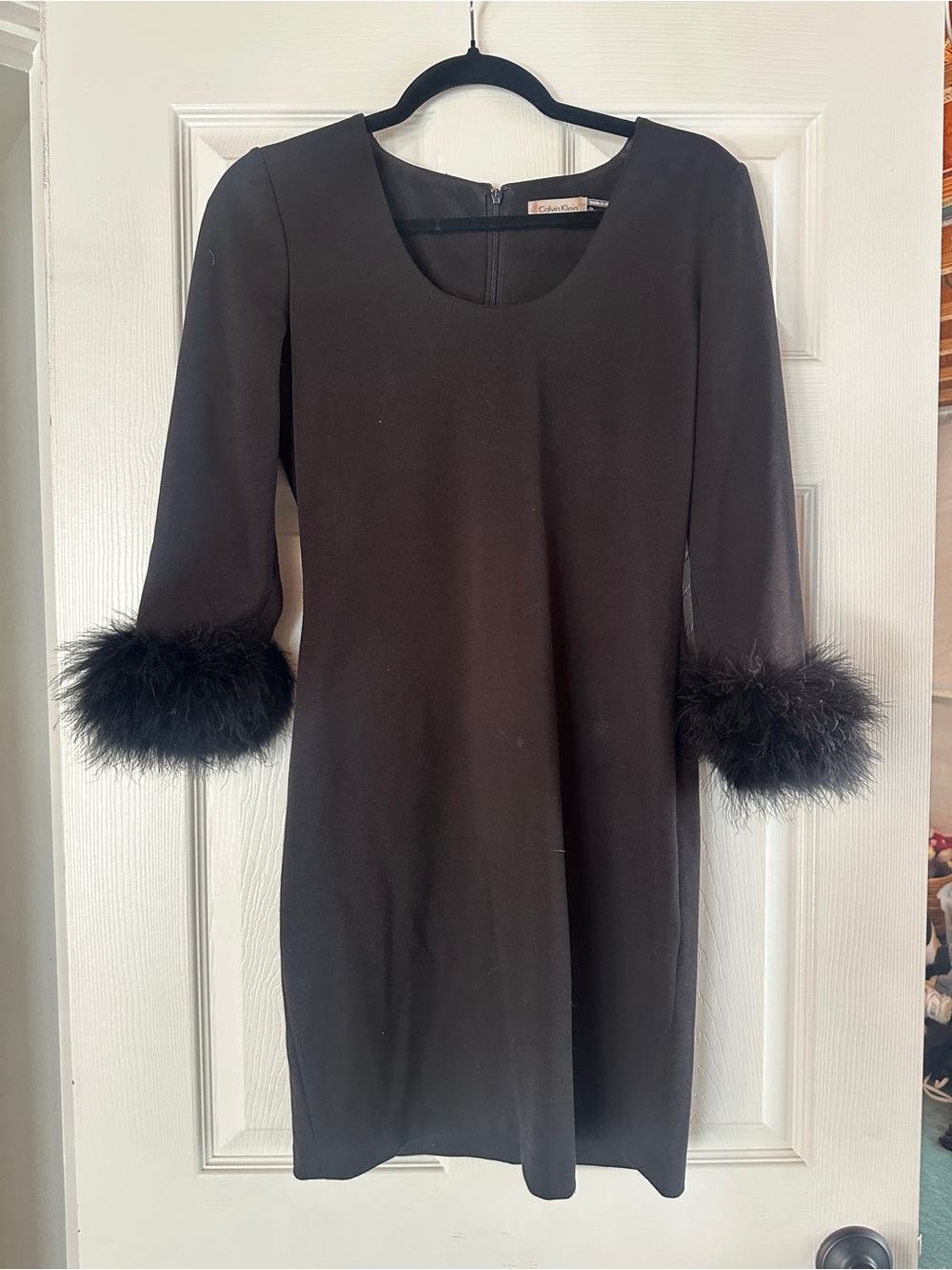 Calvin Klein Black Feather-Cuff Mini Dress